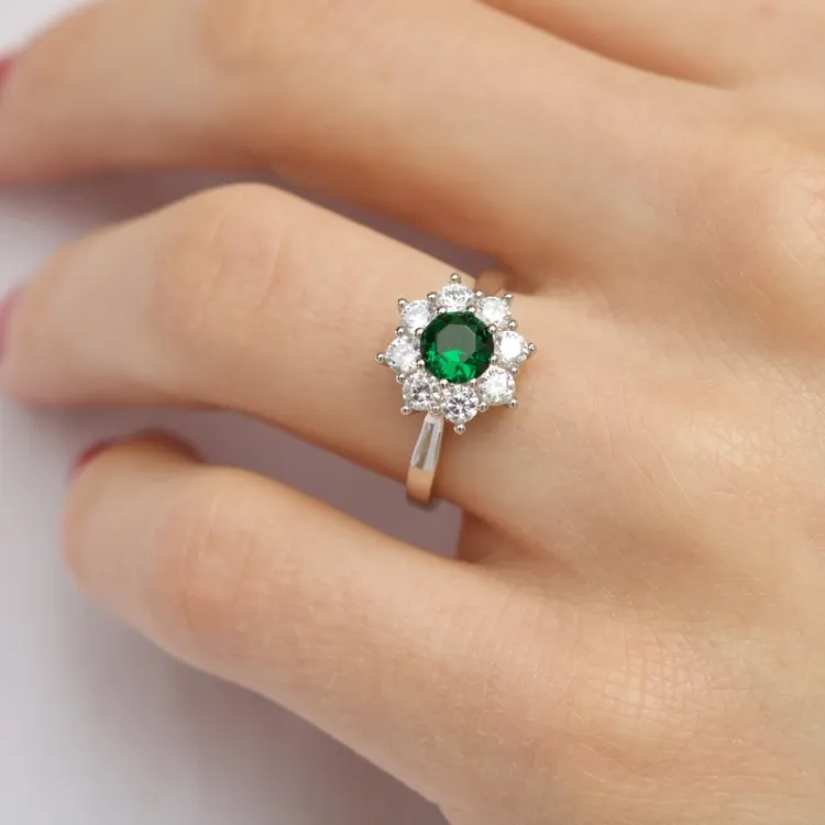 groen zirkoon rozetring in zilver