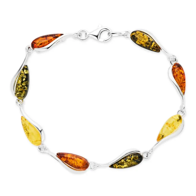 druppel barnsteen armband in zilver met hanger in zilver