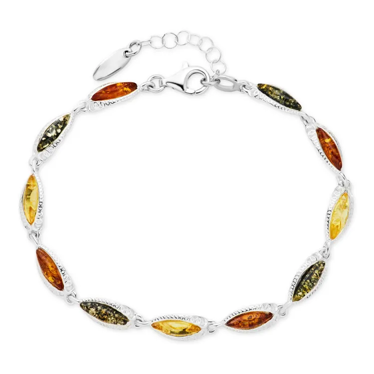 veelkleurig barnsteen armband in zilver