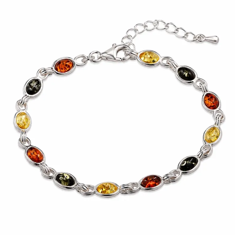 veelkleurig barnsteen armband in zilver