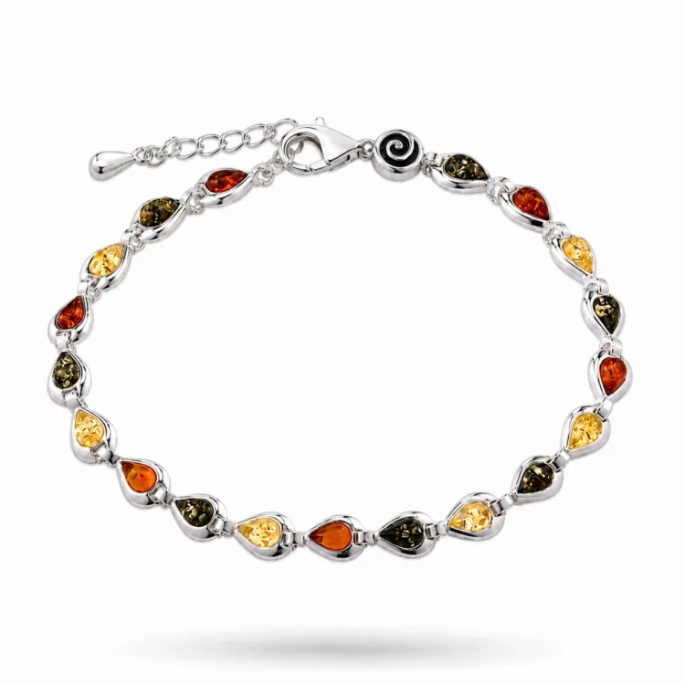 veelkleurig barnsteen armband in zilver