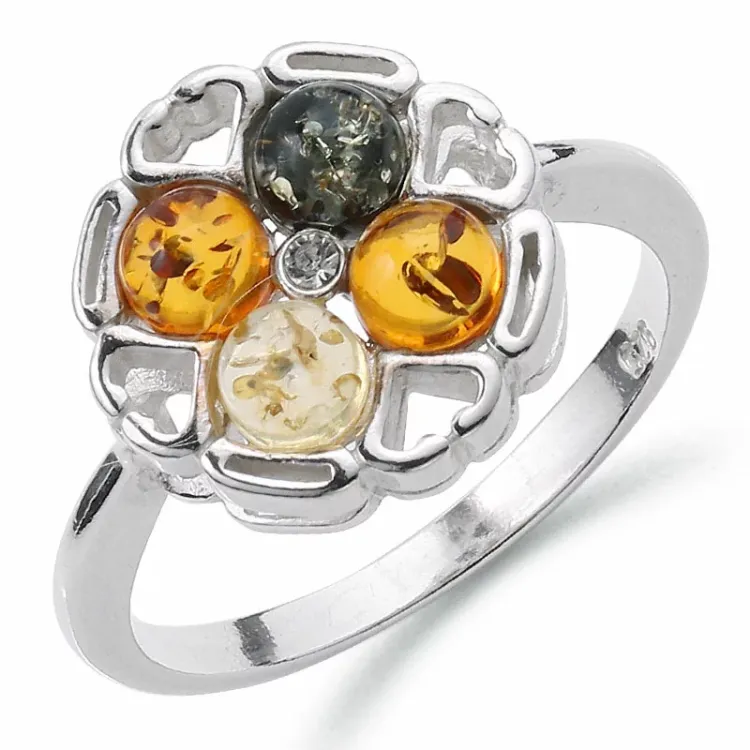 campagne - veelkleurig barnsteen ring in zilver