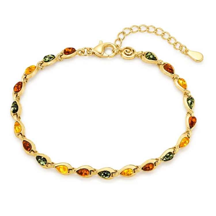 veelkleurig barnsteen armband in verguld sterlingzilver