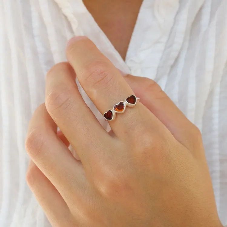 hart barnsteen ring in zilver
