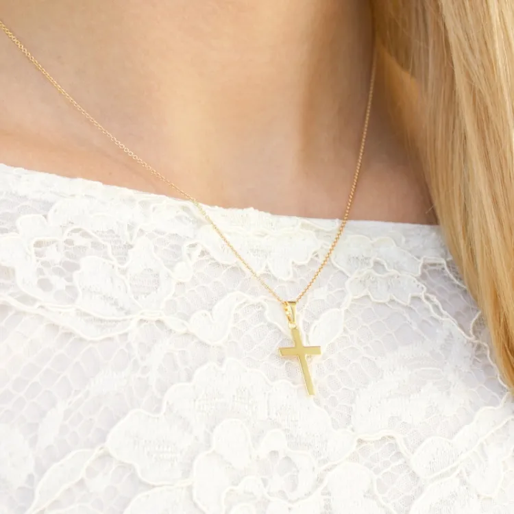 kruis ketting in verguld sterlingzilver met hanger in 8 karaat goud - Amoré
