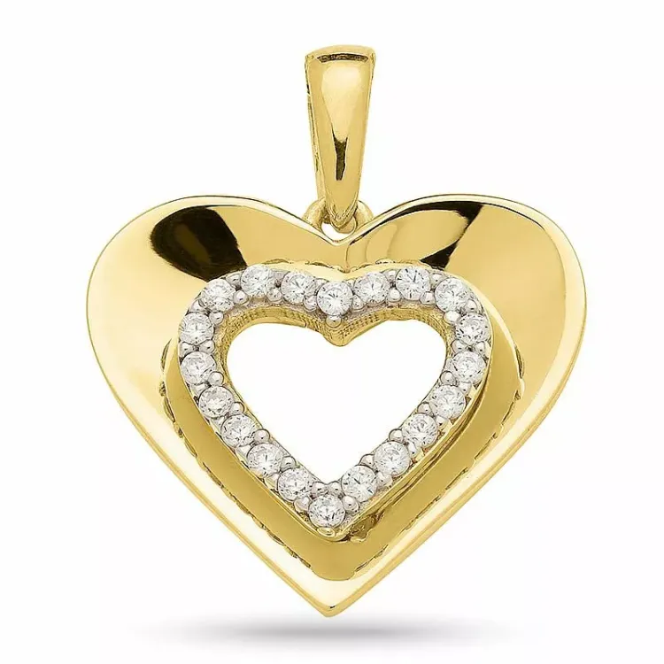 testsieraad hart zirkoon hanger in verguld zilver met rhodinatie