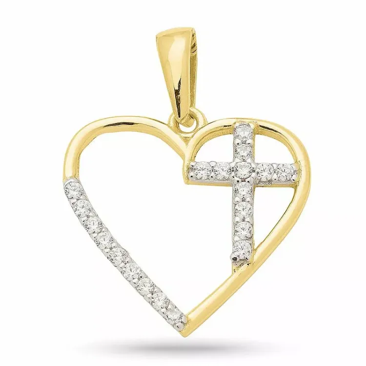 testsieraad hart zirkoon hanger in verguld zilver met rhodinatie