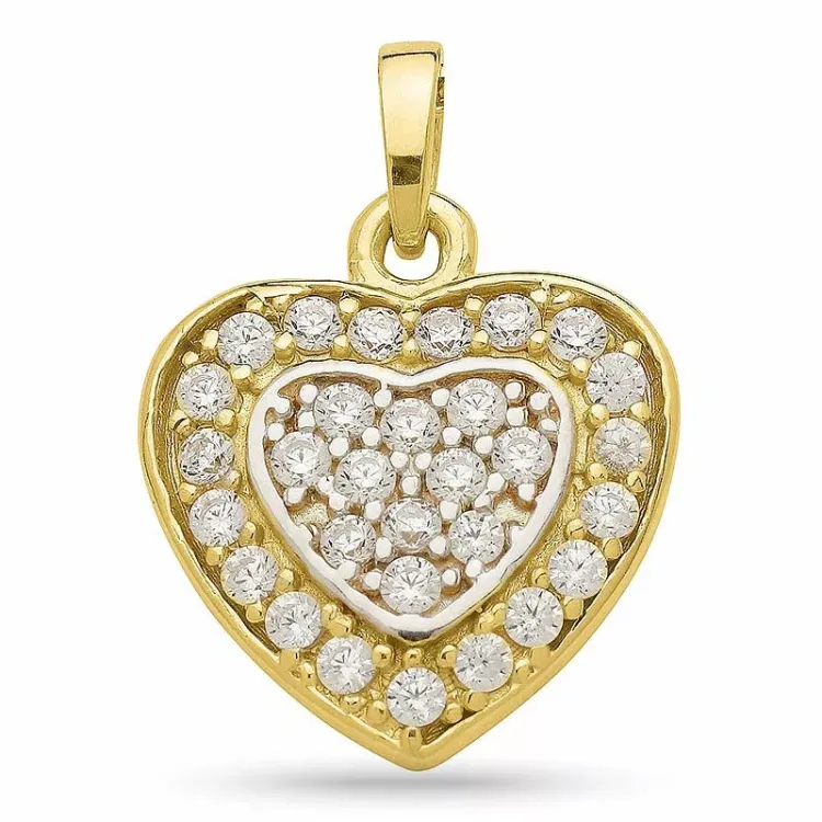 hart zirkoon hanger in verguld zilver met rhodinatie