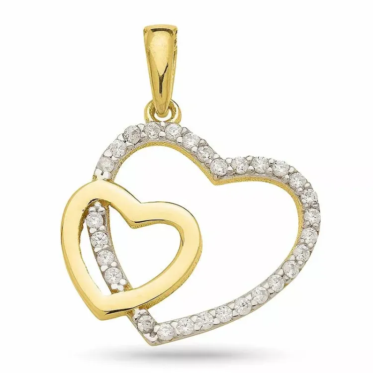 testsieraad hart zirkoon hanger in verguld zilver met rhodinatie