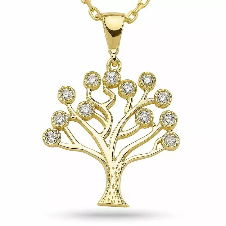 testsieraad boom van het leven hanger met ketting in verguld sterlingzilver