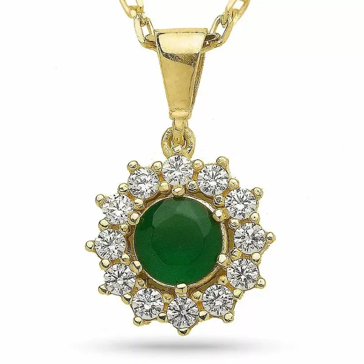 testsieraad groen zirkoon hanger met ketting in verguld sterlingzilver