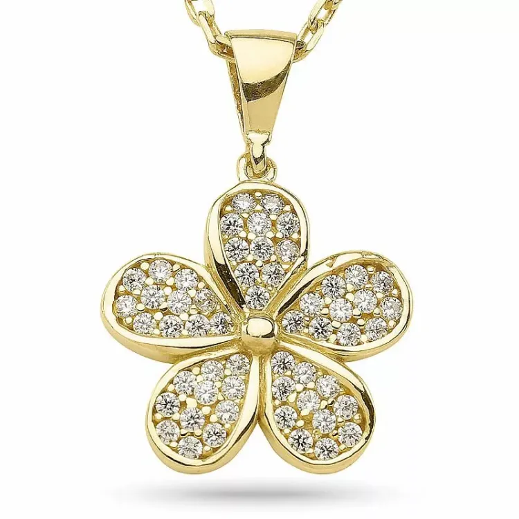 testsieraad bloem hanger met ketting in verguld sterlingzilver