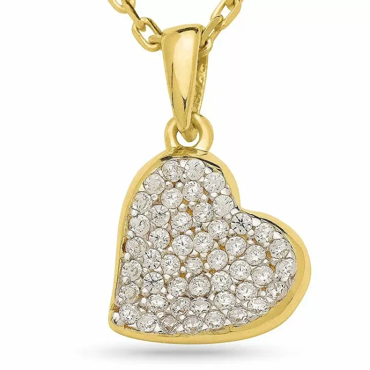hart zirkoon hanger met ketting in verguld zilver met rhodinatie