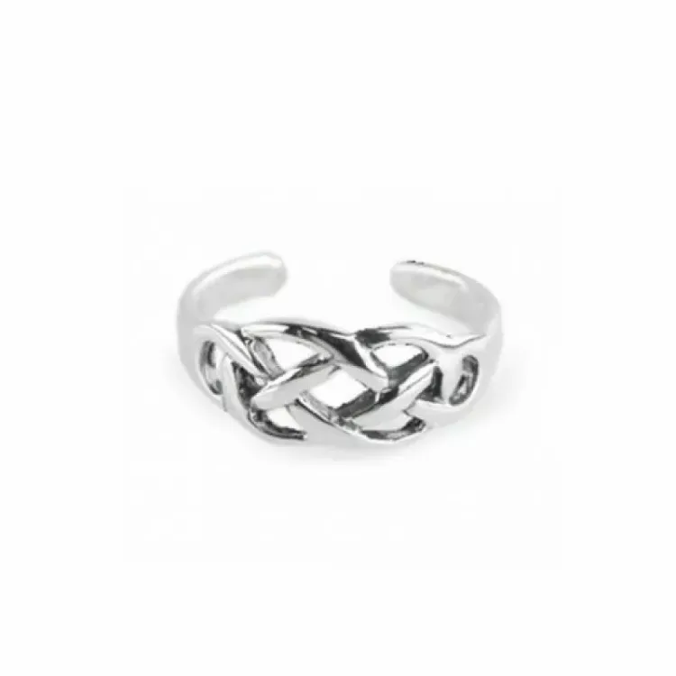 Gevlochten teenring in zilver