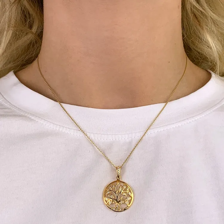 Rond boom van het leven zirkoon hanger in verguld sterlingzilver