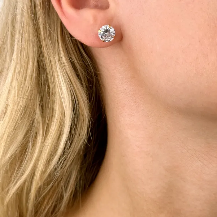 8 mm zirkoon oorbellen in verguld zilver