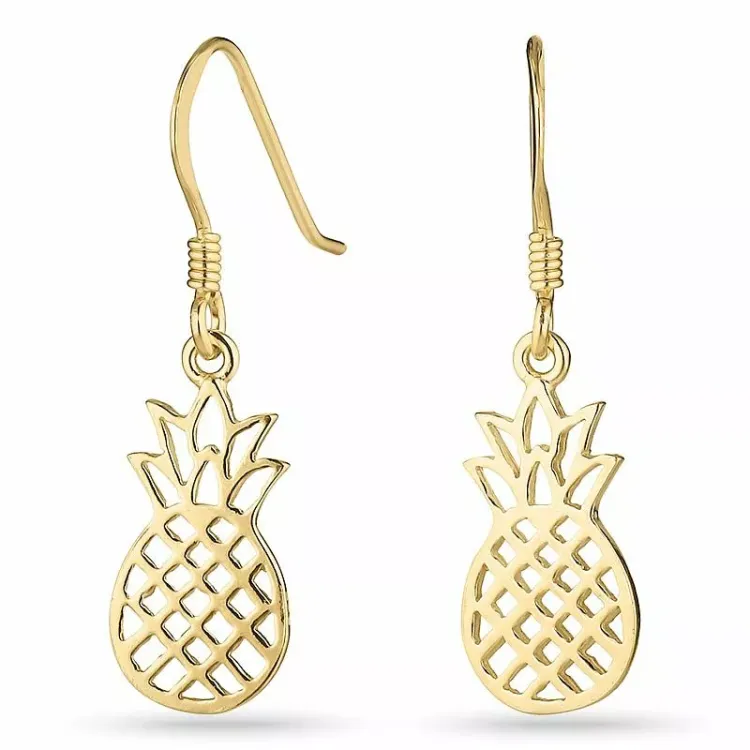 Lange ananas oorbellen in verguld zilver