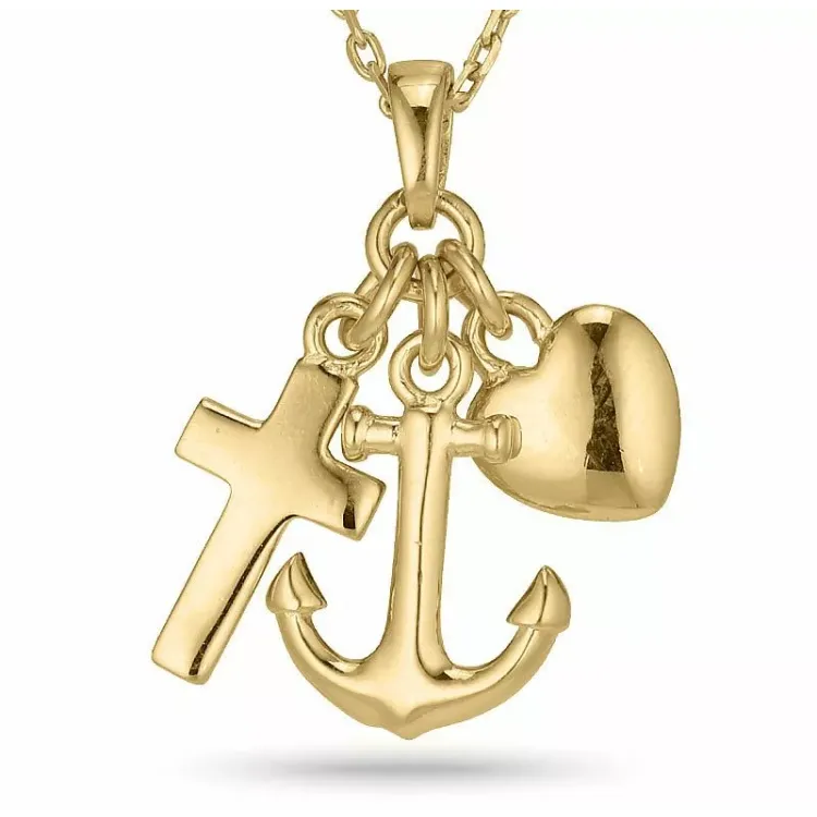 Geloof-hoop-liefde ketting in verguld sterlingzilver met hanger in verguld sterlingzilver