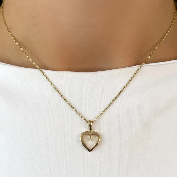 hart diamant ketting in verguld sterlingzilver met hanger in 8 karaat goud - Gold Collection