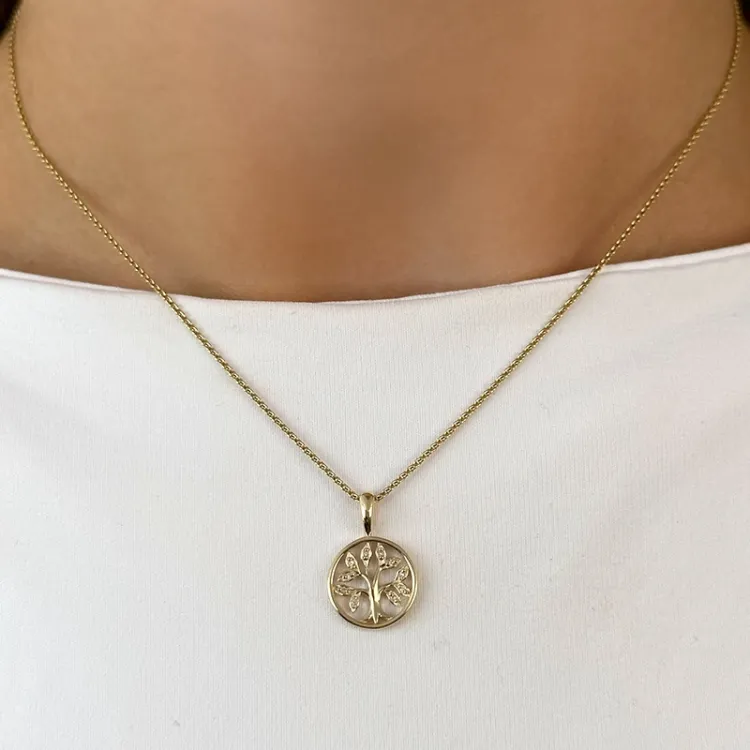 12 mm boom van het leven diamant ketting in verguld sterlingzilver met hanger in 8 karaat goud - Gold Collection