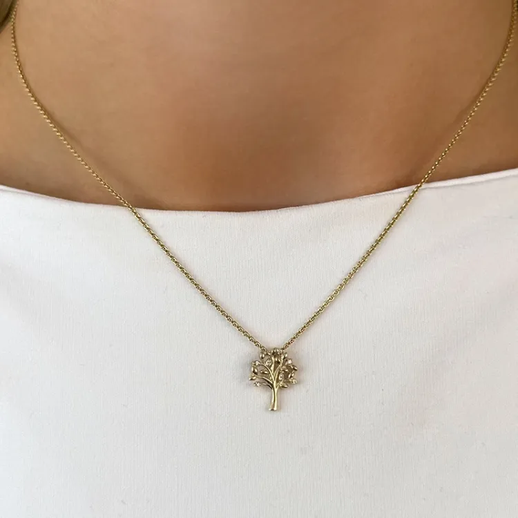 boom van het leven diamant ketting in verguld sterlingzilver met hanger in 8 karaat goud - Gold Collection