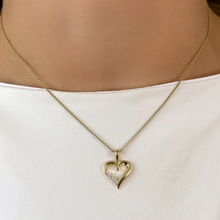 hart diamant ketting in verguld sterlingzilver met hanger in 8 karaat goud - Gold Collection