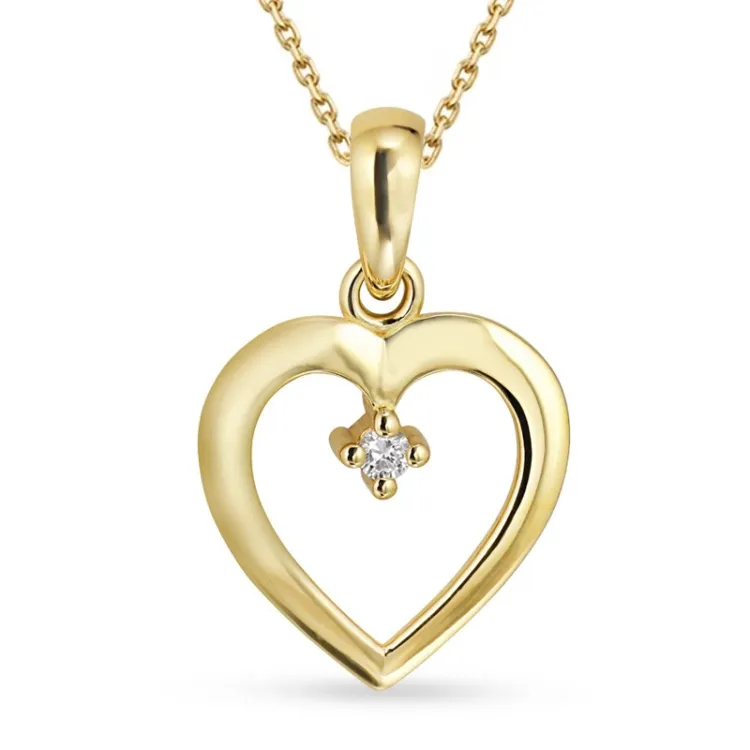 hart diamant ketting in verguld sterlingzilver met hanger in 8 karaat goud - Gold Collection