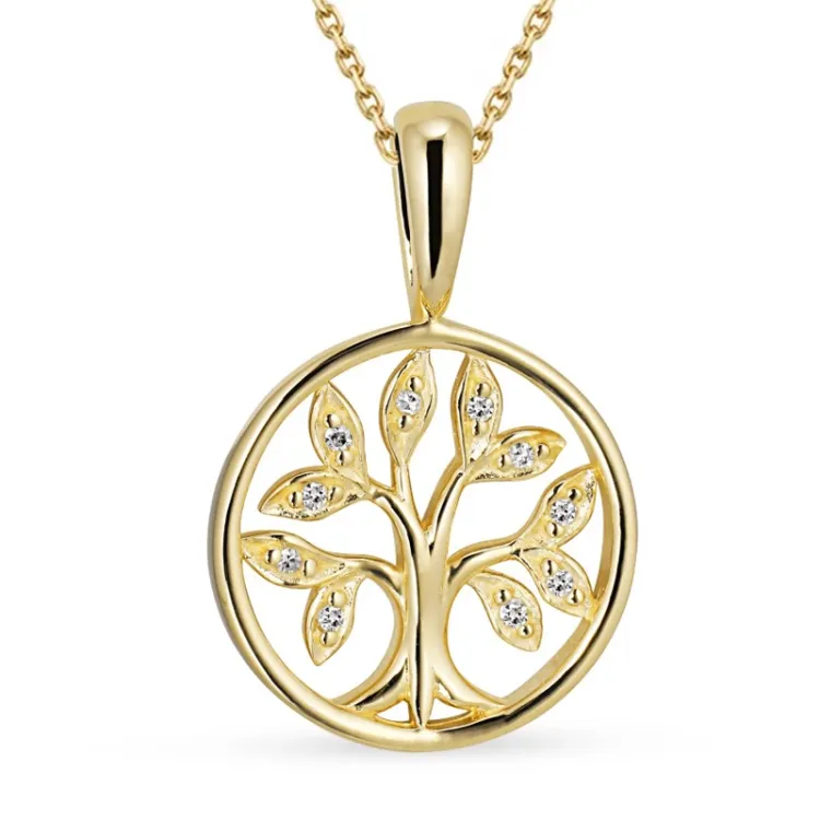 12 mm boom van het leven diamant ketting in verguld sterlingzilver met hanger in 8 karaat goud - Gold Collection