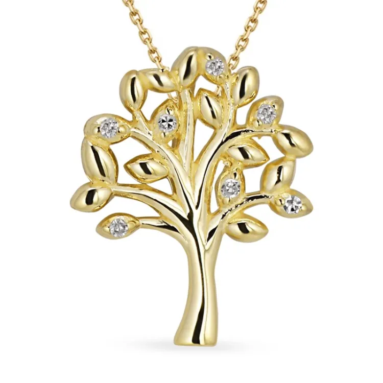 boom van het leven diamant ketting in verguld sterlingzilver met hanger in 8 karaat goud - Gold Collection