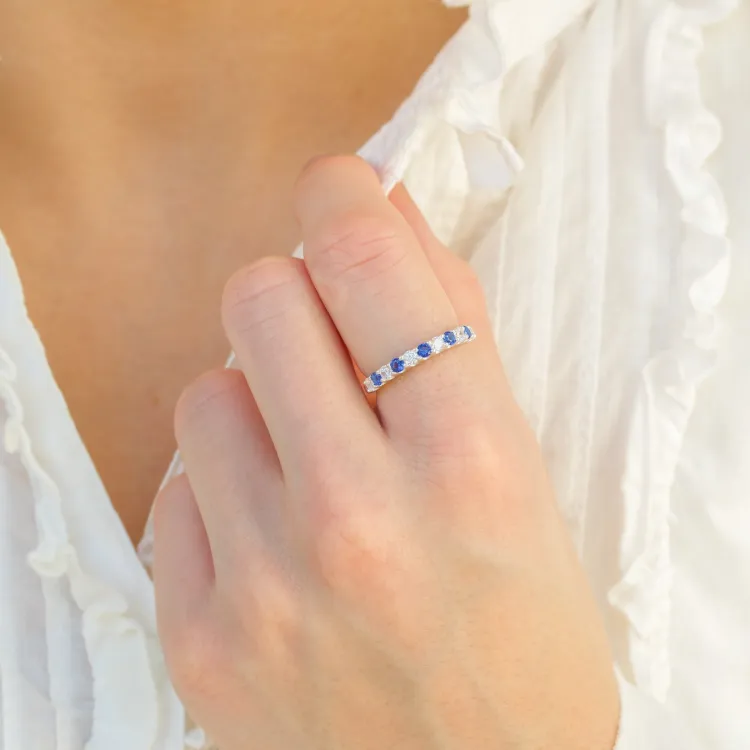 blauwe mémoire ring in zilver