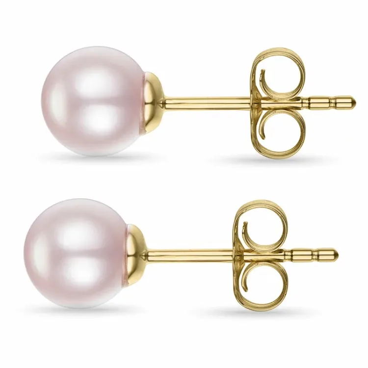 6 mm roze parel oorbellen in 9 karaat goud