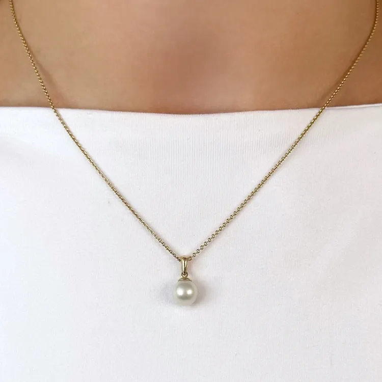 7 mm zilver witte parel hanger in 14 karaat goud