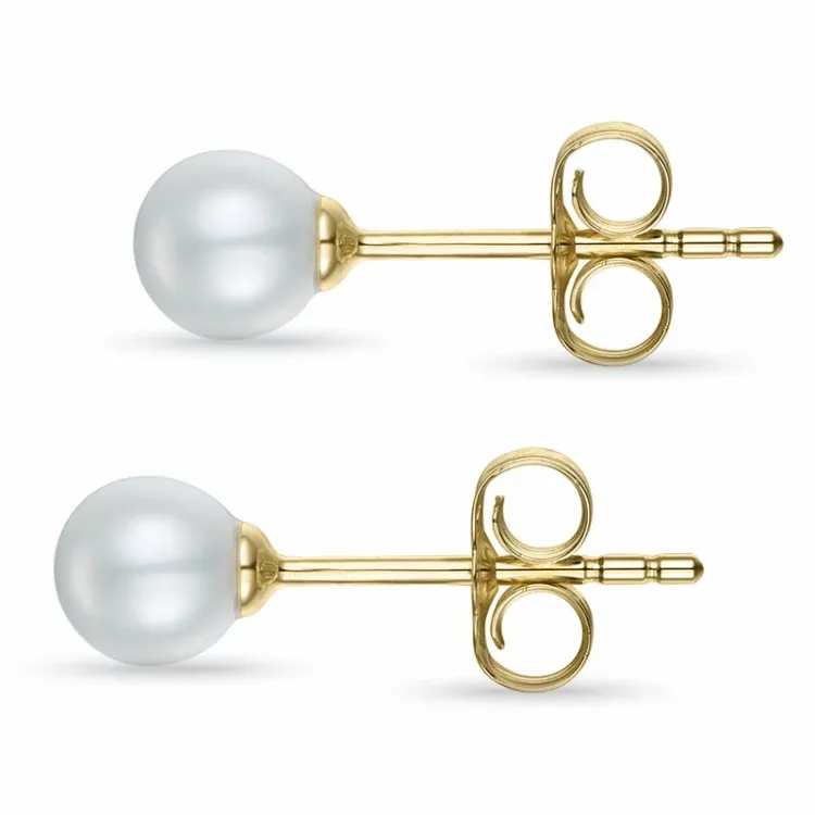 4,5 mm zilver witte parel oorbellen in 14 karaat goud