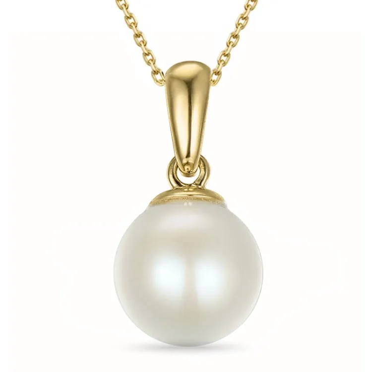 7 mm parel ketting in verguld sterlingzilver met hanger in 14 karaat goud