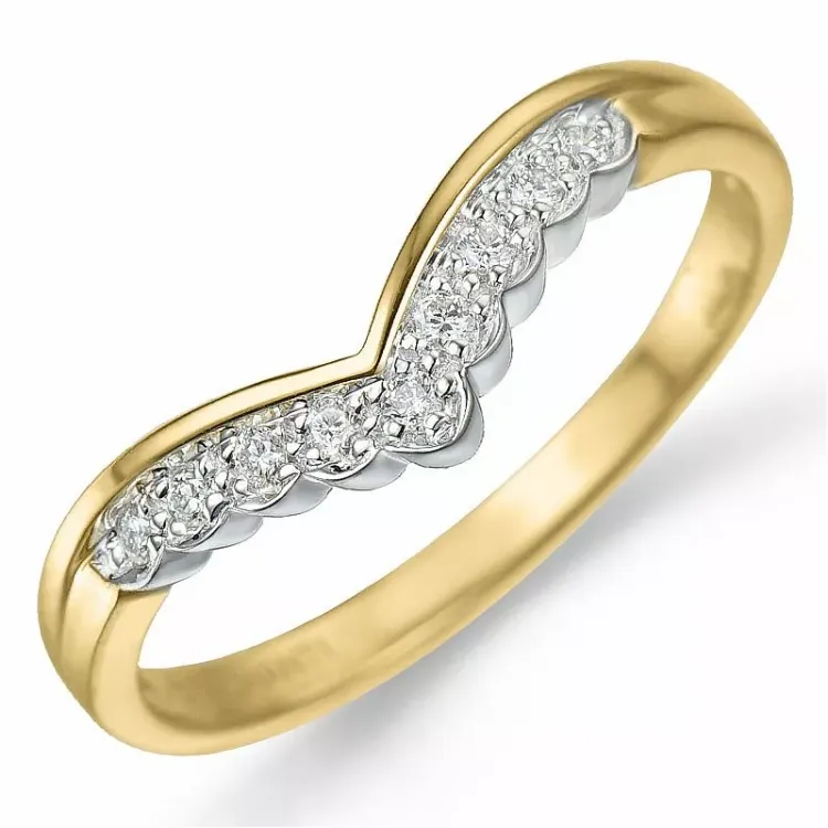 V diamant ring in 9 karaat goud-en witgoud 0,09 ct