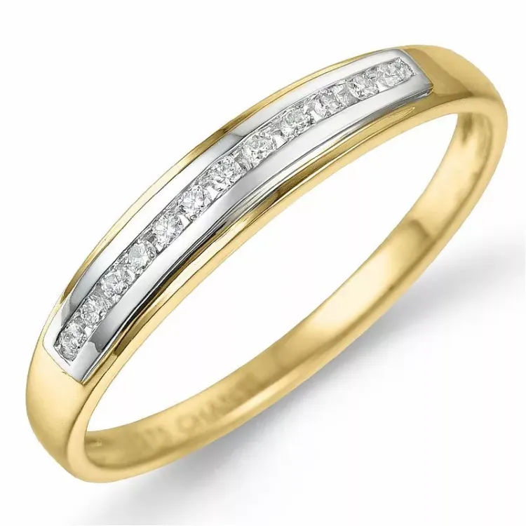 Diamant ring in 9 karaat goud-en witgoud 0,08 ct