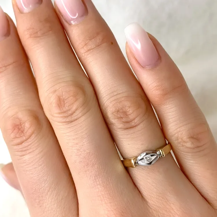 Diamant ring in 9 karaat goud-en witgoud 0,05 ct