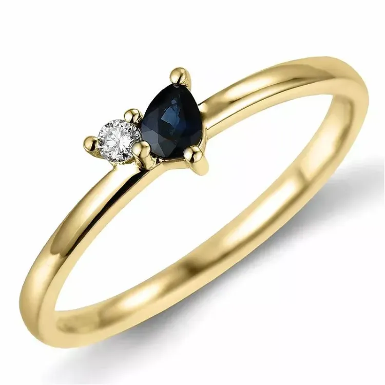 saffier diamant ring in 9 karaat goud 0,22 ct 0,04 ct