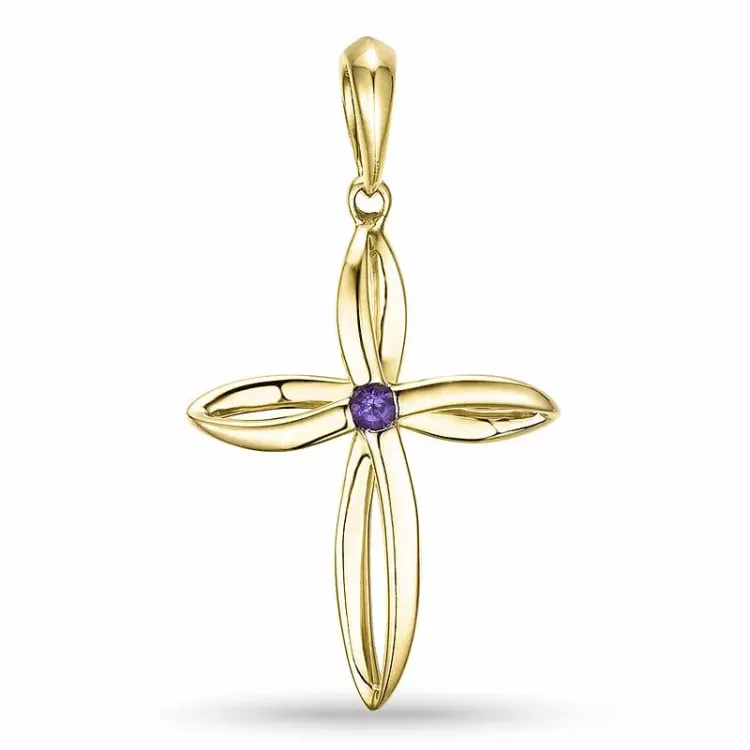 kruis amethist hanger in 9 caraat goud 0,02 ct