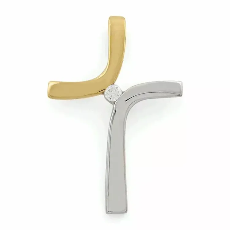 Elegant kruis hanger in 9 caraat goud-en witgoud 0,03 ct
