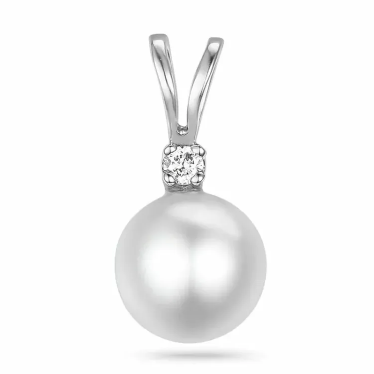 parel diamanten hanger in 9 caraat witgoud 0,02 ct