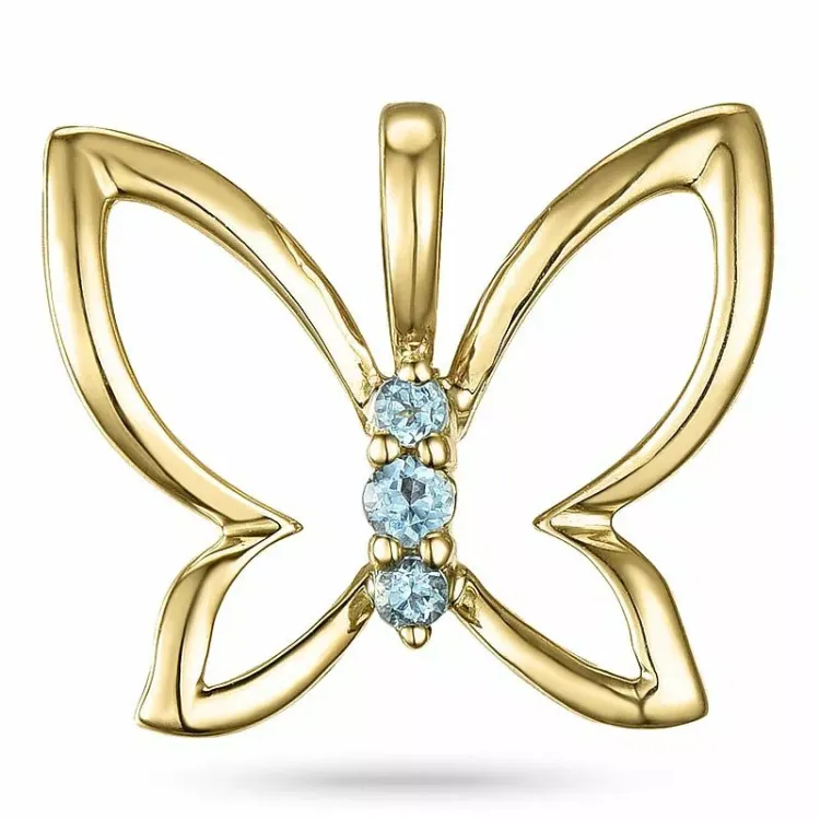 Vlinder topaas hanger in 9 caraat goud 0,05 ct