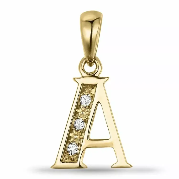 letter a diamant hanger in 9 caraat goud 0,02 ct
