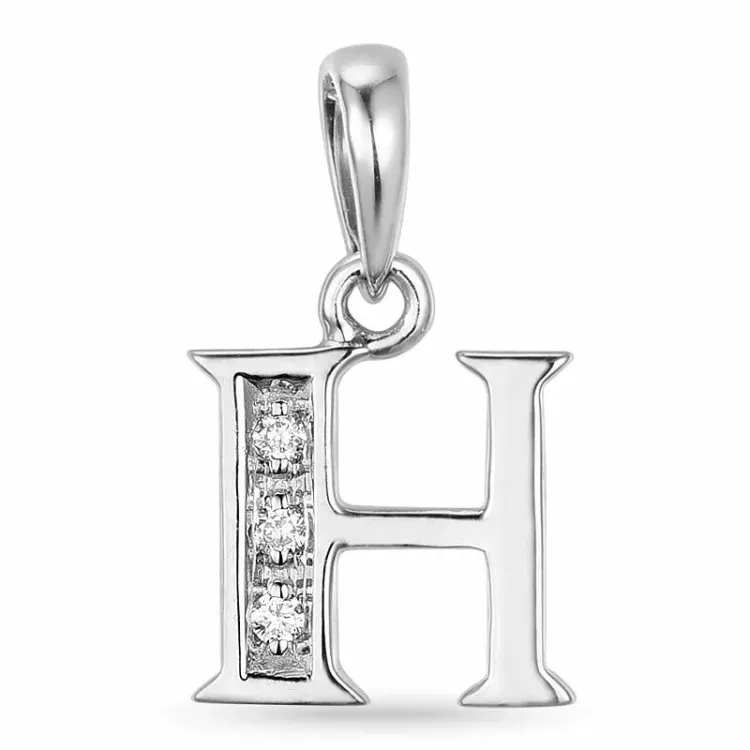 letter h diamant hanger in 9 caraat witgoud 0,02 ct