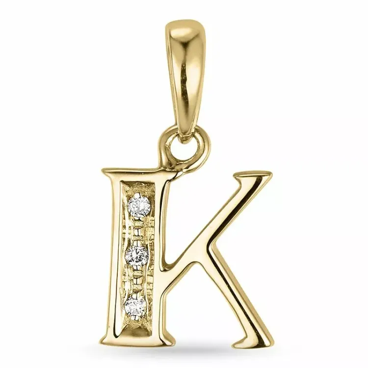letter k diamanten hanger in 9 caraat goud 0,02 ct