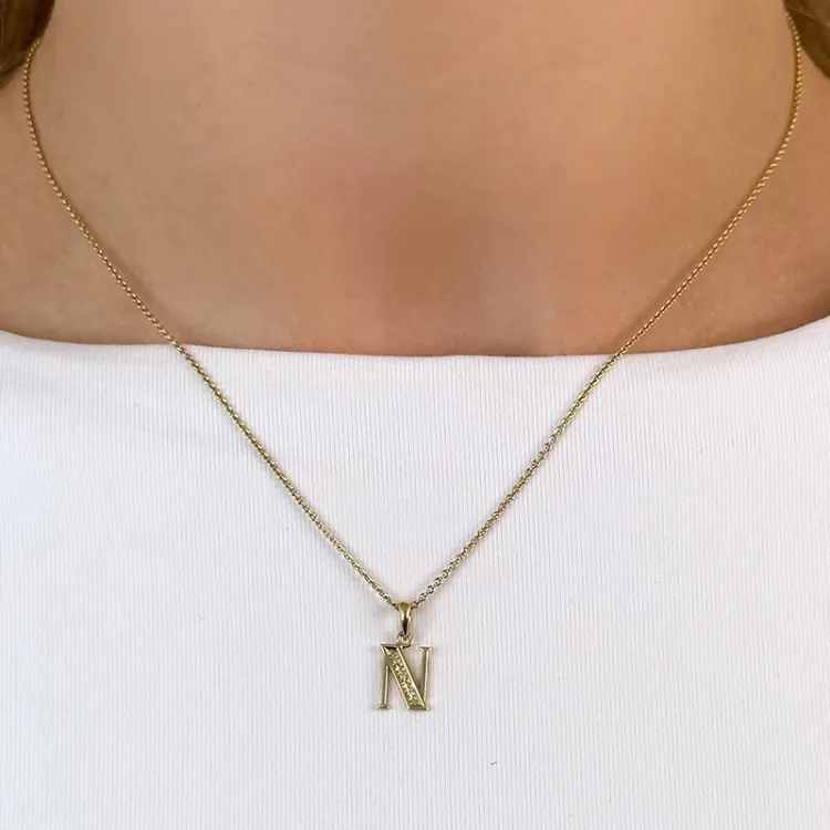 letter n diamant hanger in 9 caraat goud 0,02 ct