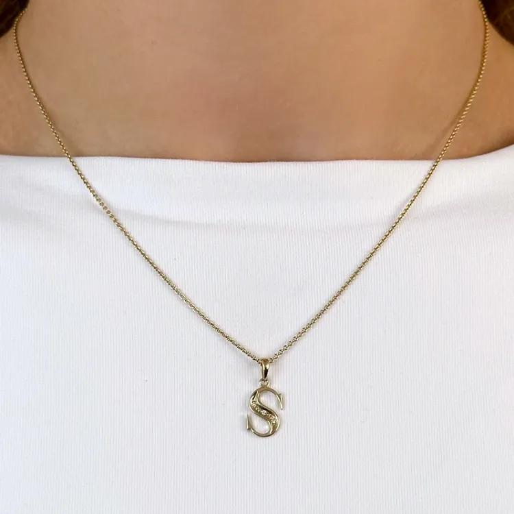Letter s diamanten hanger in 9 caraat goud 0,02 ct