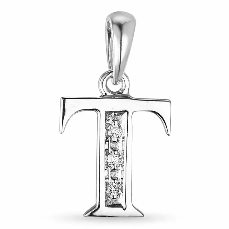 letter t diamant hanger in 9 caraat witgoud 0,02 ct