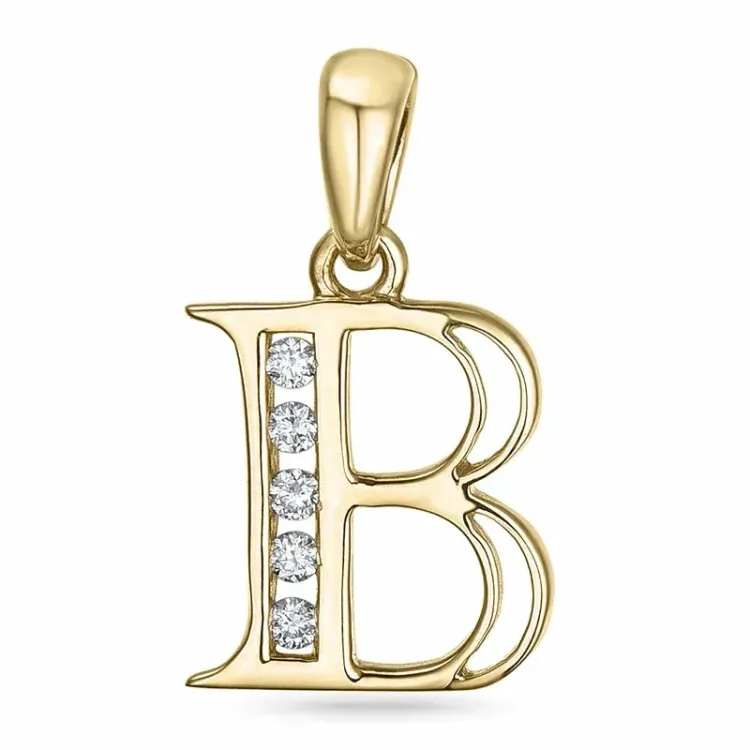 letter b diamant hanger in 9 caraat goud 0,05 ct