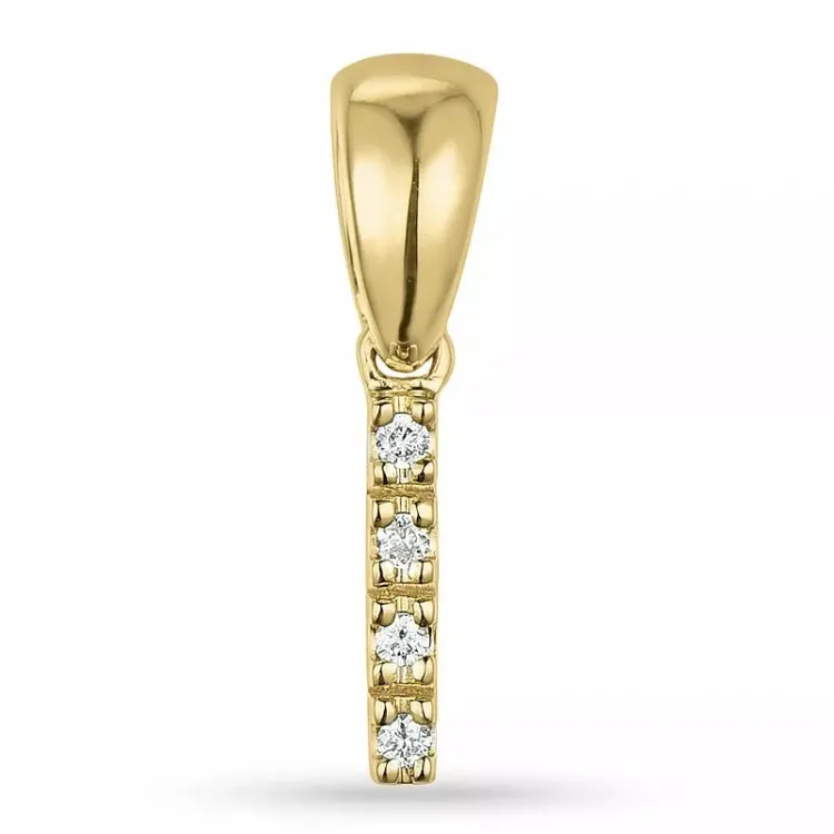 Letter i diamant hanger in 9 caraat goud 0,02 ct